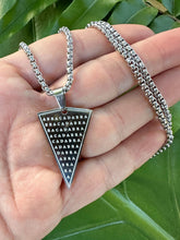 Load image into Gallery viewer, Abracadabra Necklace, Magic Incantation Wicca Pendant, Silver Wiccan Wicca Triangle | Metaphysical, Esoteric, Alchemy Jewelry by Mayan Rose