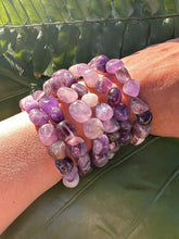 Load image into Gallery viewer, Amethyst Bracelet, Tumbled Amethyst Crystal Beaded Stretch Bracelet, Purple Quartz, Natural Polished Handmade Gemstone Beads