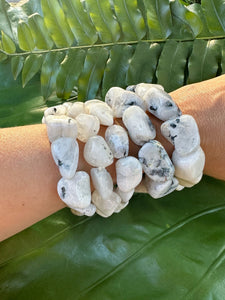 Moonstone Bracelet, Tumbled Rainbow Moonstone Crystal Beaded Stretch Bracelet, Natural Polished Handmade Gemstone Beads, Premium Quality