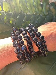 Black Obsidian Bracelet, Tumbled Crystal Beaded Stretch Bracelet, Natural Polished Handmade Gemstone Beads, One Size, Premium High Quality