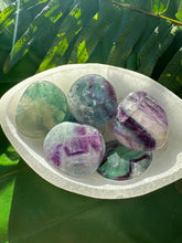 Load image into Gallery viewer, FLUORITE PALM STONE (Grade A Natural), 1.5 inch Tumbled Polished Gemstone for Energy Healing, Meditation Altar, Reiki, Wicca, Metaphysical