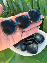 Load image into Gallery viewer, SHUNGITE PALMSTONE 1.5 in., Grounding Protection Crystal, Natural Tumbled Polished Black Gemstone, Energy Healing, Meditation, Reiki, Wicca