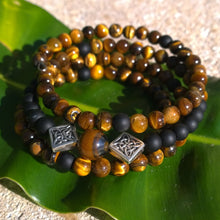 Load image into Gallery viewer, Tiger Eye & Onyx 108 Bead Mala Bracelet w/ Celtic Knot