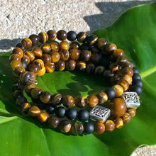 Load image into Gallery viewer, Tiger Eye & Onyx 108 Bead Mala Bracelet w/ Celtic Knot
