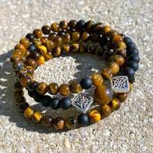 Load image into Gallery viewer, Tiger Eye & Onyx 108 Bead Mala Bracelet w/ Celtic Knot