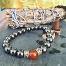 Load image into Gallery viewer, Men's Bracelet | Hematite & Carnelian Jewelry for Men | Unisex / Mens | Root Chakra | For Balance Power Strength