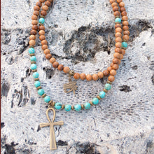 Load image into Gallery viewer, Turquoise Howlite & Light Wood with Ankh Pendant
