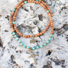Load image into Gallery viewer, Turquoise Howlite & Light Wood with Ankh Pendant