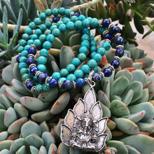 Load image into Gallery viewer, Lapis Lazuli & Turquoise Howlite Mala Beads w/ Ganesh