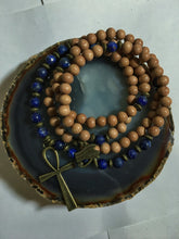 Load image into Gallery viewer, Lapis Lazuli & Rosewood 108 Mala Beads w/ Egyptian Ankh Pendant