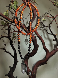 Garnet Mala Beads with Clear Quartz Pendant