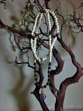 Load image into Gallery viewer, Amethyst & White Wood Mala Beads w/ Raw Amethyst Pendant
