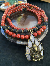 Load image into Gallery viewer, Red Jasper & Onyx 108 Mala Beads w/ Ganesh Pendant