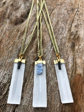 Load image into Gallery viewer, Selenite & Black Tourmaline Gold Crystal Necklace
