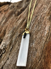 Load image into Gallery viewer, Selenite & Black Tourmaline Gold Crystal Necklace