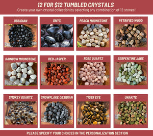 12 for 12 Tumbled Stones, Make your own Custom Crystal Collection, Polished Gemstone Gift Set, Beginner Crystal Kit, Bulk Crystals