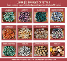 Load image into Gallery viewer, 12 for 12 Tumbled Stones, Make your own Custom Crystal Collection, Polished Gemstone Gift Set, Beginner Crystal Kit, Bulk Crystals