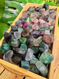 Wholesale Tumbled Fluorite by the Pound, Bulk Polished Rainbow Fluorite, Green & Purple Fluorite