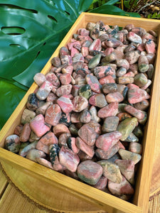 Wholesale Tumbled Rhodonite by the Pound, Bulk Lot of Polished Rhodonite, Pink & Black Crystals