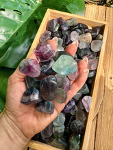 Load image into Gallery viewer, Wholesale Tumbled Fluorite by the Pound, Bulk Polished Rainbow Fluorite, Green &amp; Purple Fluorite