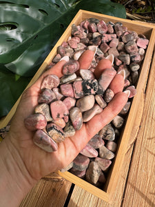 Wholesale Tumbled Rhodonite by the Pound, Bulk Lot of Polished Rhodonite, Pink & Black Crystals