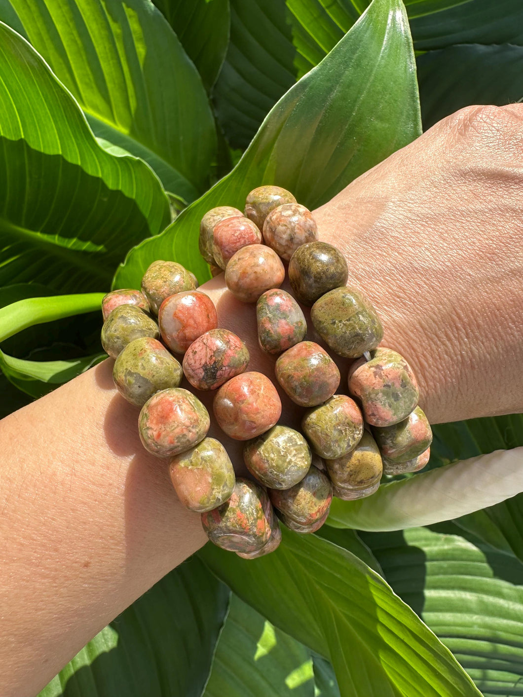 Unakite Bracelet, Green Tumbled Stretch Bracelet, Natural Crystal Bead Bracelet, Polished Gemstone Bracelet, Premium Quality, Bulk Wholesale