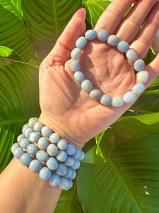 Angelite Bracelet, Tumbled Angelite Stretch Bracelet, Natural Crystal Bead Bracelet, Polished Gemstone Blue Bracelet, Premium Quality Stone