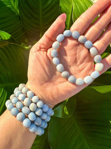 Angelite Bracelet, Tumbled Angelite Stretch Bracelet, Natural Crystal Bead Bracelet, Polished Gemstone Blue Bracelet, Premium Quality Stone