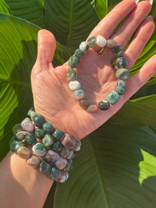 Fancy Jasper Tumbled Stone Stretch Bracelet, Natural Crystal Bead Bracelet, Polished Gemstone Beads, One Size, Premium High Quality