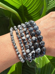 Snowflake Obsidian Bracelet, 4mm, 6mm, 8mm Bead Stretch Bracelets, Premium Natural Gemstone Jewelry, Obsidian Crystal Bracelet, Wholesale