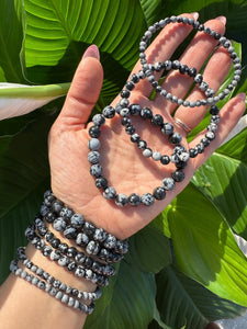 Snowflake Obsidian Bracelet, 4mm, 6mm, 8mm Bead Stretch Bracelets, Premium Natural Gemstone Jewelry, Obsidian Crystal Bracelet, Wholesale