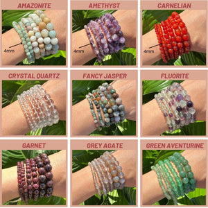 Dainty Crystal Bracelets, 4mm Mini Bead Stretch Bracelet - Choose from 25 Varieties, Premium Grade Natural Gemstone Crystal Bracelet