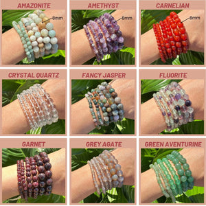 Premium Crystal Bracelets, 8mm Bead Stretch Bracelet - 24 Gemstone Varieties, 100% Natural Gemstone Crystal Beaded Bracelets