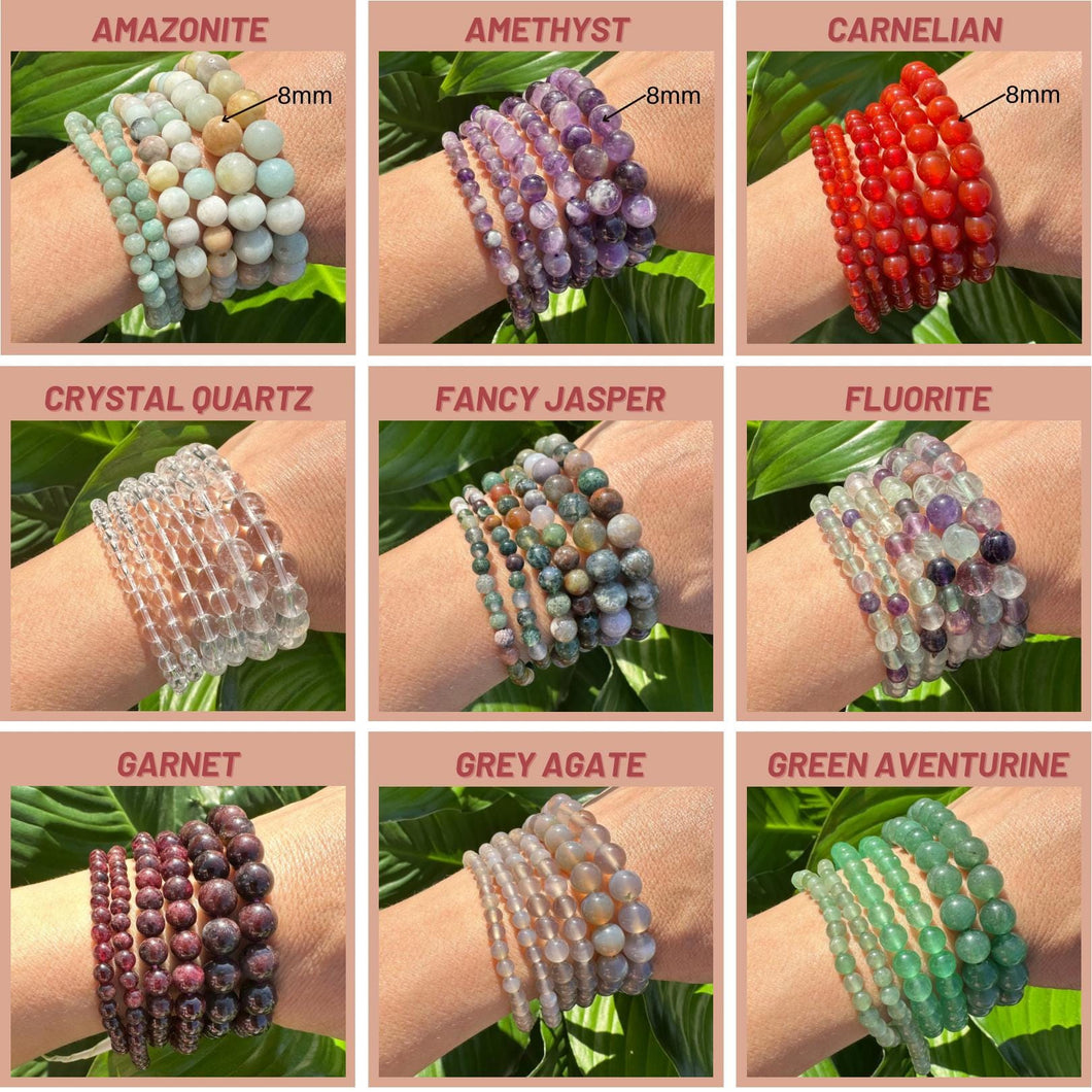 Premium Crystal Bracelets, 8mm Bead Stretch Bracelet - 24 Gemstone Varieties, 100% Natural Gemstone Crystal Beaded Bracelets