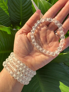 Clear Quartz Bracelet, Matte Crystal Quartz Stretch Bracelet, Natural Healing Gemstone Beaded Bracelet, Bracelets for Women, Men's Bracelet