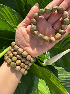 Unakite Bracelet, Green Tumbled Stretch Bracelet, Natural Crystal Bead Bracelet, Polished Gemstone Bracelet, Premium Quality, Bulk Wholesale