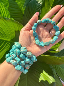 Turquoise Howlite Bracelet, Tumbled Howlite Stretch Bracelet, Natural Crystal Bead Bracelet, Polished Gemstone Bracelet, Wholesale Bulk