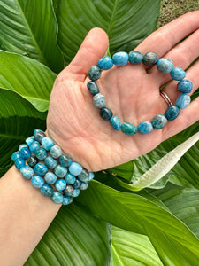 Apatite Bracelet, Tumbled Apatite Stretch Bracelet, Natural Crystal Bead Bracelet, Polished Gemstone Blue Bracelet, Premium Quality Stone