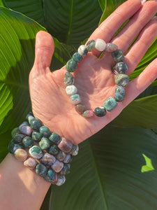 Fancy Jasper Tumbled Stone Stretch Bracelet, Natural Crystal Bead Bracelet, Polished Gemstone Beads, One Size, Premium High Quality