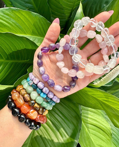 Tumbled Crystal Bracelets, Premium Grade Stretch Bracelet made with Various Authentic Stones, Natural Gemstone Beaded Bracelet