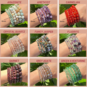 Crystal Beaded Bracelets, 6mm Stretch Bracelet - Choose from 24 Gemstones, Premium Grade 100% Natural Gemstone Crystal Bracelet