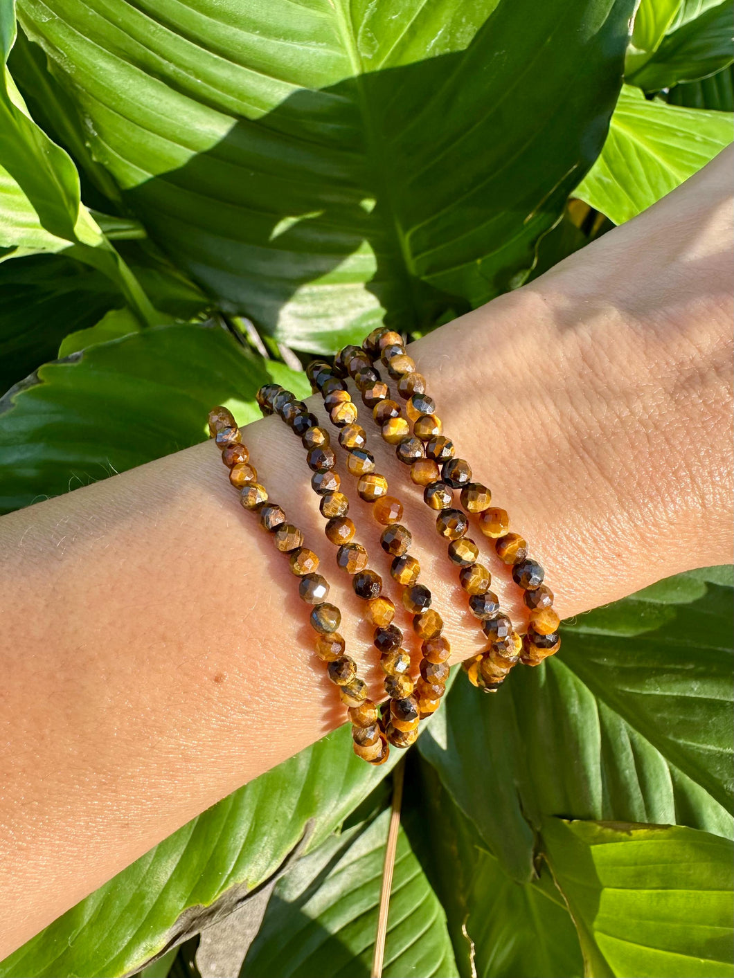 Tiger Eye Gemstone Bracelet, Faceted 4mm Crystal Bracelets made with Natural Tiger's Eye Beads, Authentic Crystal Stretch Bracelet