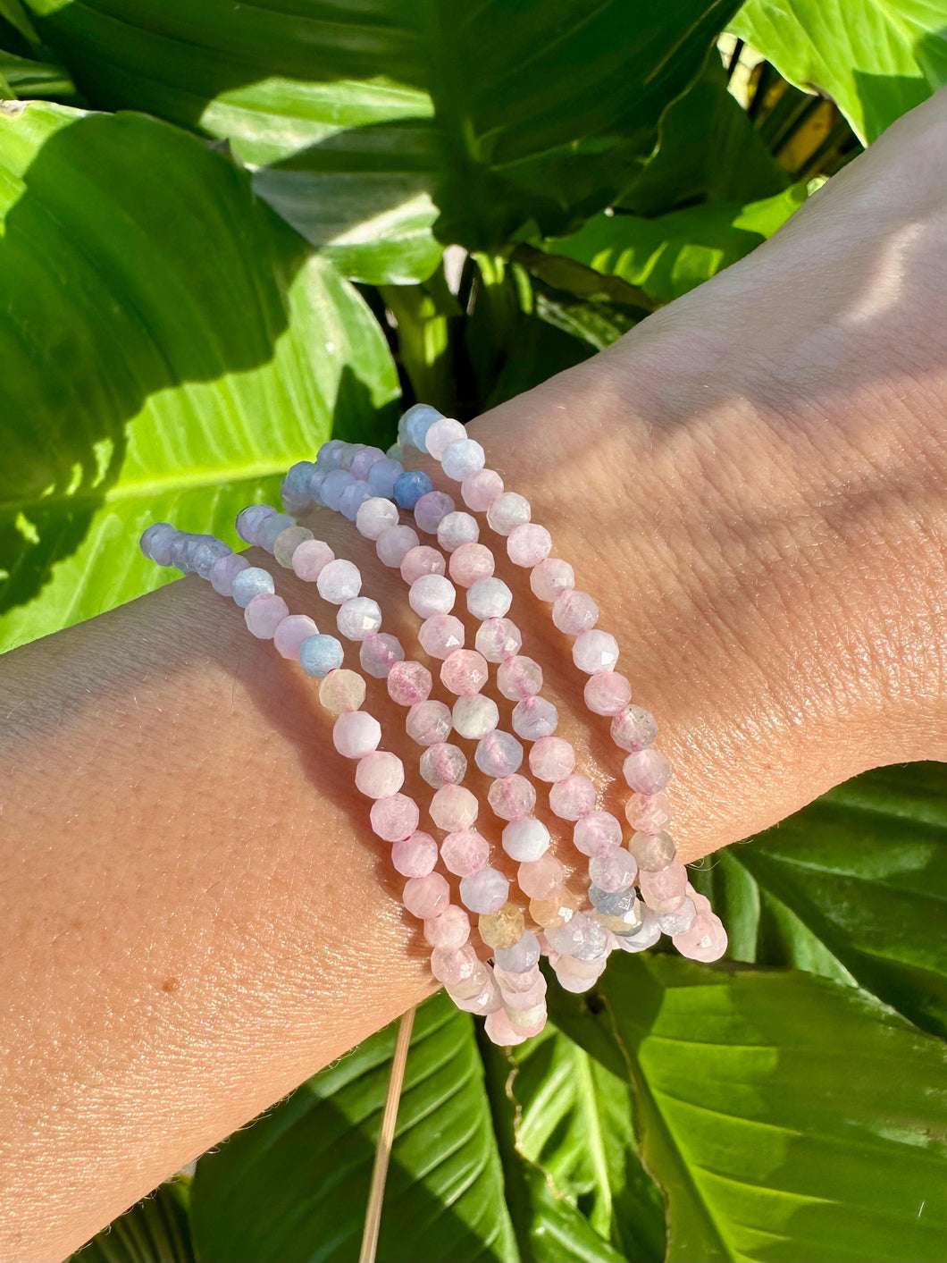 Morganite Crystal Bracelet, Faceted 4mm Gemstone Bracelet made with Natural Morganite Beads, Authentic Gemstone Small Beaded Bracelets
