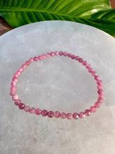 Load image into Gallery viewer, Rubelite Bracelet, 4mm Faceted Gemstone Bracelet made with Natural Rubelite Beads, Dainty Gemstone Bracelets, Pink Crystal Bracelet