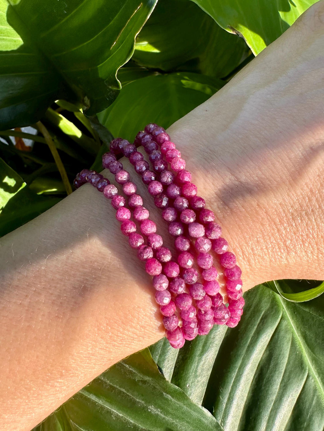 Ruby Bracelet, 4mm Faceted Gemstone Bracelet made with Natural Ruby Beads, Dainty Gemstone Bracelets, Pink Crystal Healing Bracelet