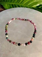 Load image into Gallery viewer, Rainbow Tourmaline Bracelet, Faceted 4mm Crystal Bracelet made with Natural Watermelon Tourmaline Beads, Authentic Gemstone Beaded Bracelets