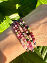 Load image into Gallery viewer, Rainbow Tourmaline Bracelet, Faceted 4mm Crystal Bracelet made with Natural Watermelon Tourmaline Beads, Authentic Gemstone Beaded Bracelets
