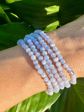 Blue Lace Agate Bracelet, Faceted 4mm Crystal Bracelet made with Natural Agate Beads, Authentic Beaded Bracelets with Natural Gemstones