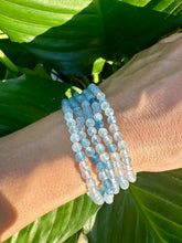 Load image into Gallery viewer, Aquamarine Crystal Bracelet, 4mm Faceted Aquamarine Bracelet, Authentic Beaded Bracelets with Natural Gemstones
