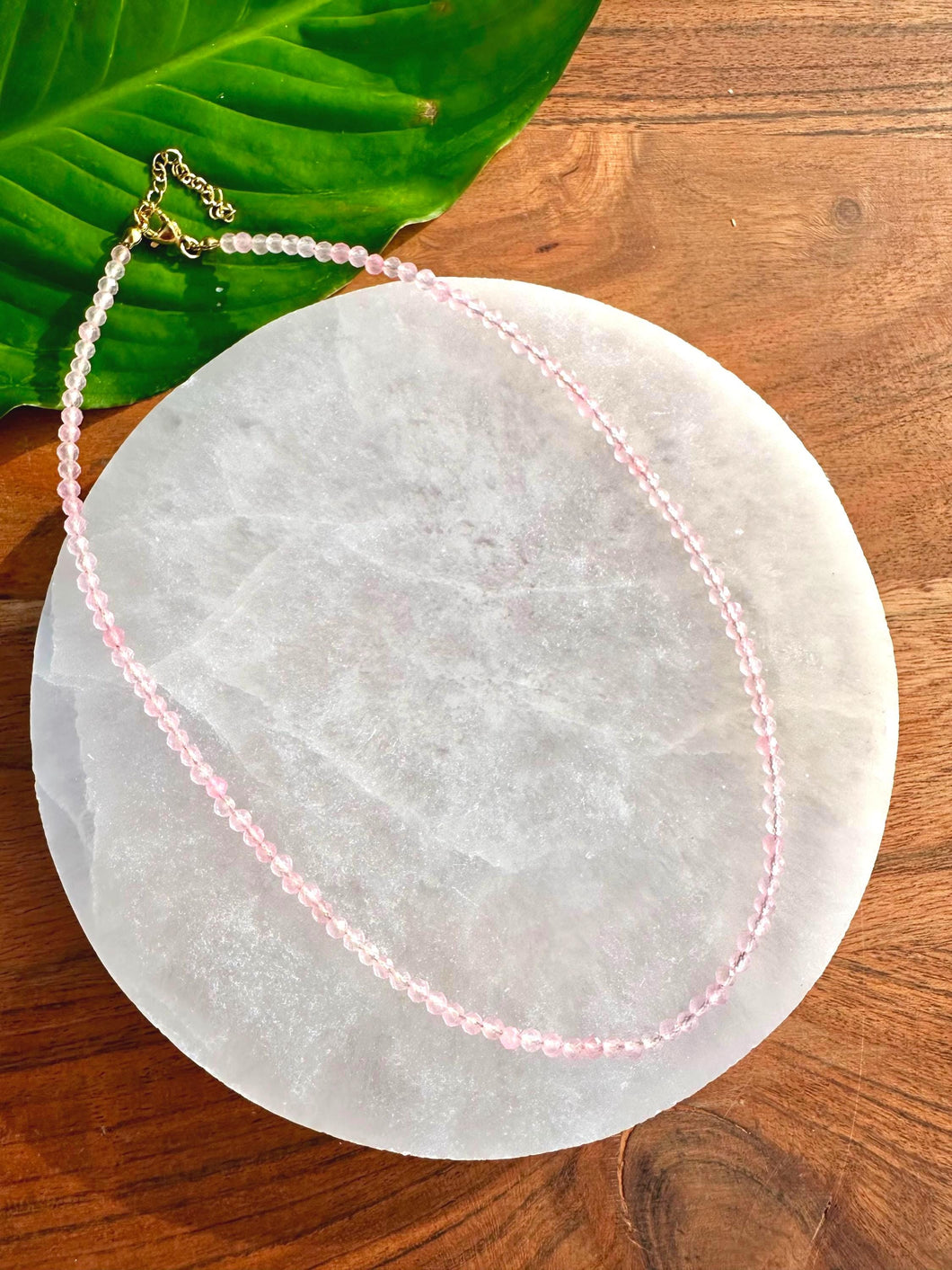 Rose Quartz Necklace, 2-3mm Faceted Rose Quartz Crystal Necklace, 14-16 in. Beaded Gemstone Choker, 100% Natural Grade A Crystal Jewelry
